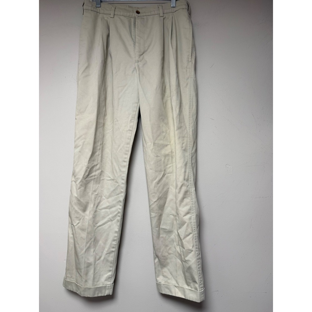 Duxbak Vintage Khaki Pleated Chino Pants Mens 33x32 Tan Cotton Twill Cuffed pant